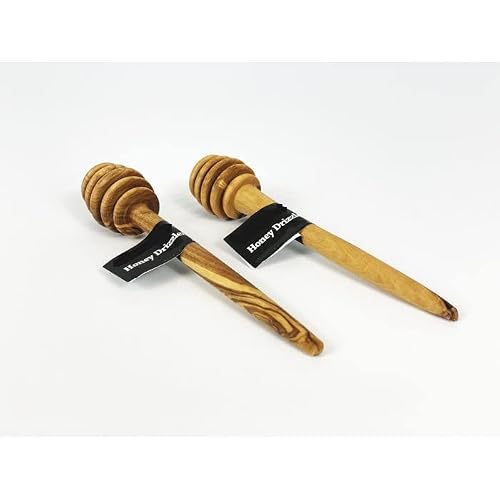 Premium 2 Piece Honey Dipper Kitchen Utensil Set Crafted from Olive Wood