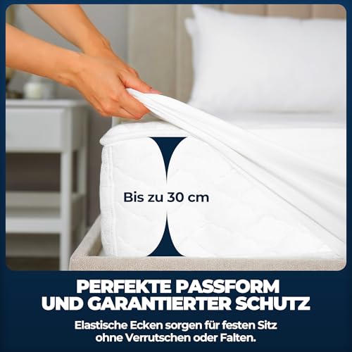 Matratzenschoner 140x200 cm wasserdichte Matratzenauflage Spannbettlaken Nässeschutz aus Baumwolle und Mikrofaser Matratzenbezüg Inkontinenzunterlage Atmungsaktiv für Bett und Matratze Waschbar - Bild 5