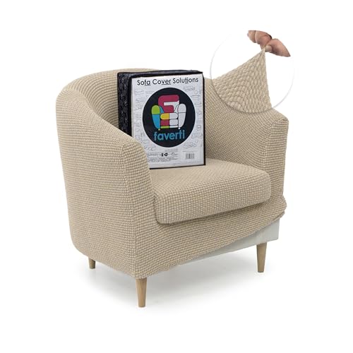 FAVERTI Housse Super élastique pour Fauteuil Club avec Housse de siège, Compatible avec Les fauteuils IKEA TULLSTA et BAKLA | Modèle NOVELE | Beige | Tissu Jacquard...
