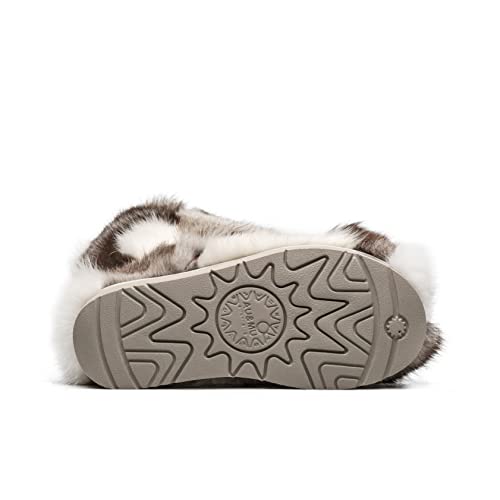 AUMU Women's Fur Boot Furry Fluffy Mid-Calf Boots Warm Comfortable Outdoor Grey&White Size 7