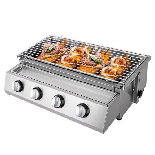 Barbecue a gas in acciaio inox, 4 bruciatori, 2800Pa, 57 x 39 x 17,5 cm, GPL, portatile, altezza regolabile, per campeggio, balcone, giardino