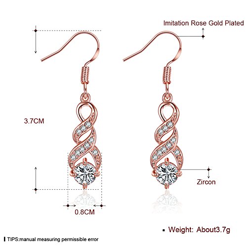 Fashion 14K Rose Gold Cubic Zirconia Infinity Dangle Drop Earrings For Women Sensitive Ears CZ Crystal Wedding Hypoallergenic2