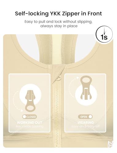 Image of Yvette Zip Front Sports Bra - High Impact Sports Bras for Women Plus Size Workout Fitness Running