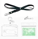 ID Card Holders with Lanyard,Keychains,Clips, Hard Clear Badge Holder, for ID Card Holder Office,School, ID Credit Cards,ID Clip,Pass Holder (1 Set Horizontal)