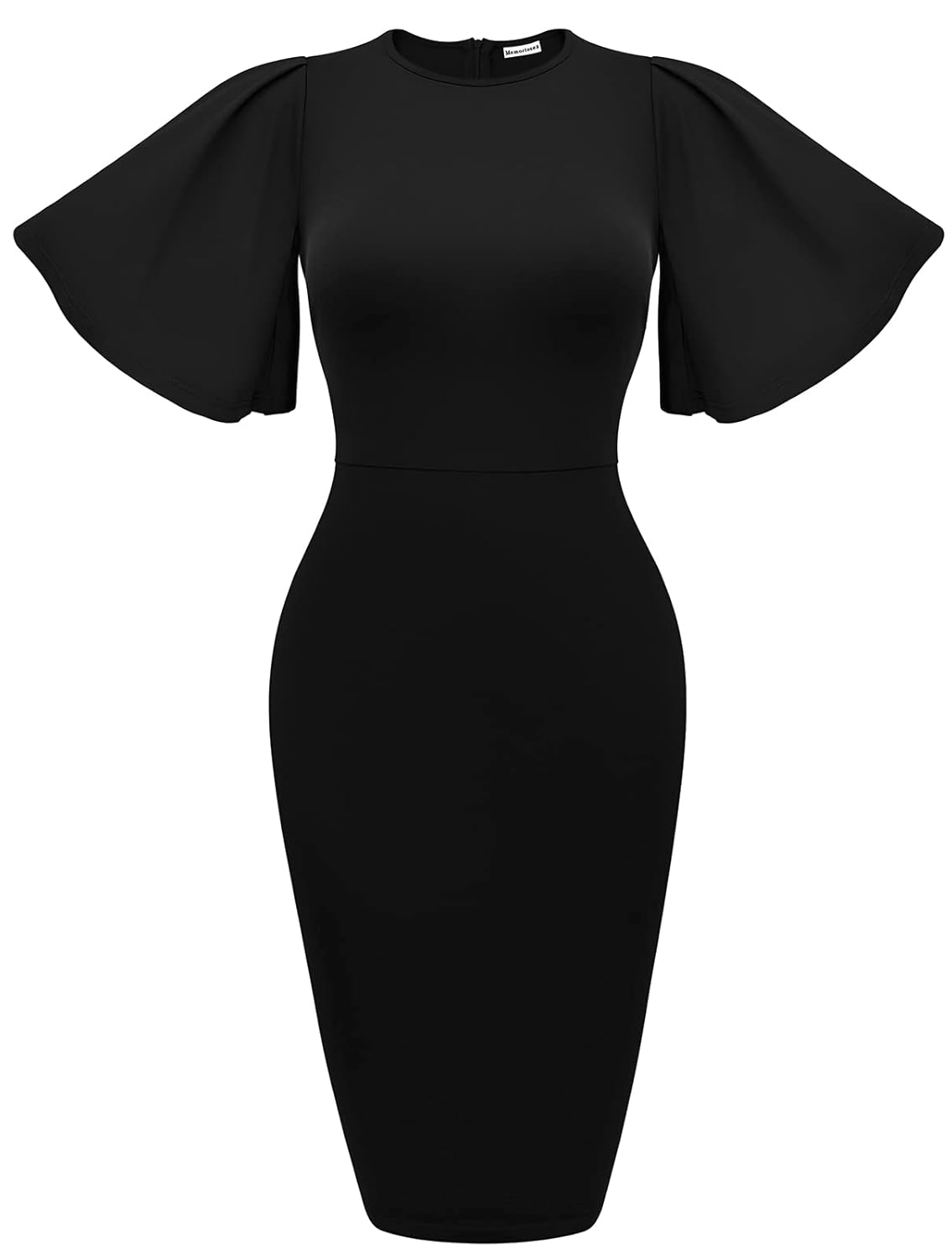 Memoriesea Women’s Flared Ruffle Bodycon Pencil Midi Dress with Short Sleeves – Basic Chic Style for Any Occasion