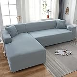PATAFEL Sofa Covers for Living Room (2pcs 2-seat/M + 3-seat/L) Elastic Solid Corner Couch Cover L Sh