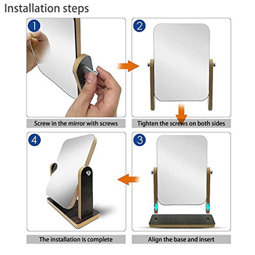 Yoomeishaly Wooden Desk Mirror 360 Degree Swivel Mirror Single-Sided Makeup Table Mirror, Portable Removable Countertop Private Room High-Definition Make Up Mirror (X-Large), Wood Grain #TOP3