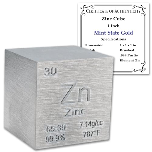 99.9% Pure 1" Inch Zinc Cube - Element Design with Certificate of Authenticity