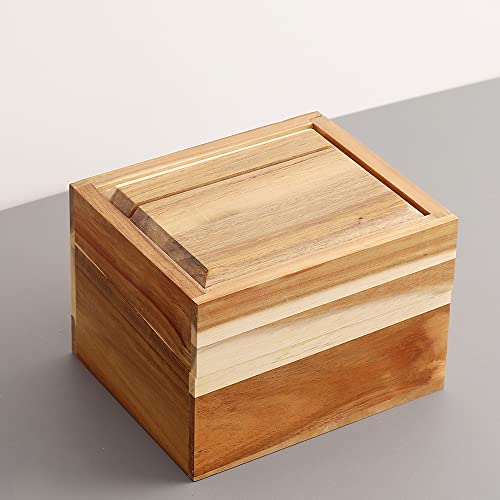 WELLAND Recipe Box with Card Divider Recipe Card Set, Acacia Wood