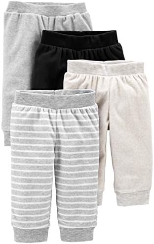 Simple Joys by Carter's Baby Boys' Fleece Pants, Pack of 4, Light Grey/Dark Grey/Black, Stripe, 18 Months