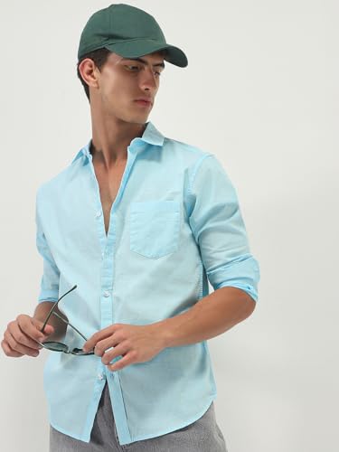 Image of Urbano Fashion Men's Cotton Full Sleeve Regular Fit Casual Solid Slub Shirt with Spread Collar