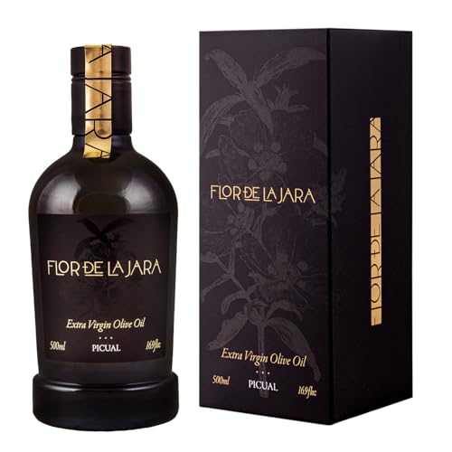 FLOR DE LA JARA Premium Extra Virgin Olive Oil from Spain, First Cold Pressed, Polyphenol-Rich, Monovarietal Picual, Hand-Harvested Olives, Family-Owned Grove, Low acidity (0,1%), 16.9 fl oz (500ml)