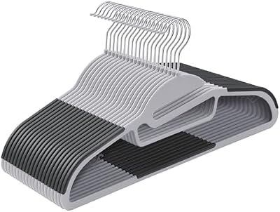 SONGMICS 20 Perchas de Plástico, Apertura en Forma de U, Antideslizantes, Ahorro de Espacio, 0,5 cm de Grosor, 41,5 cm de Largo, Gancho Giratorio 360º, Gris Claro y Gris Oscuro CRP41G