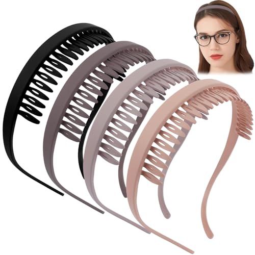 TOBATOBA Headbands for Women Non Slip for Glasses Wearers No Pressure No Headache Comfortable Square Sunglasses Headband Zig Zag Plastic Hairband with Teeth Head Bands for Women' Medium Thick Hair