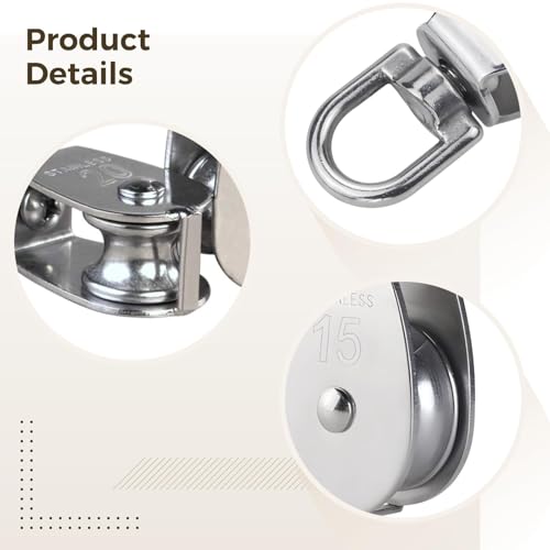 Juego de poleas de acero inoxidable, poleas de elevación giratorias de 360° para elevación y gimnasio en casa, sistema de polea individual resistente (10 piezas)
