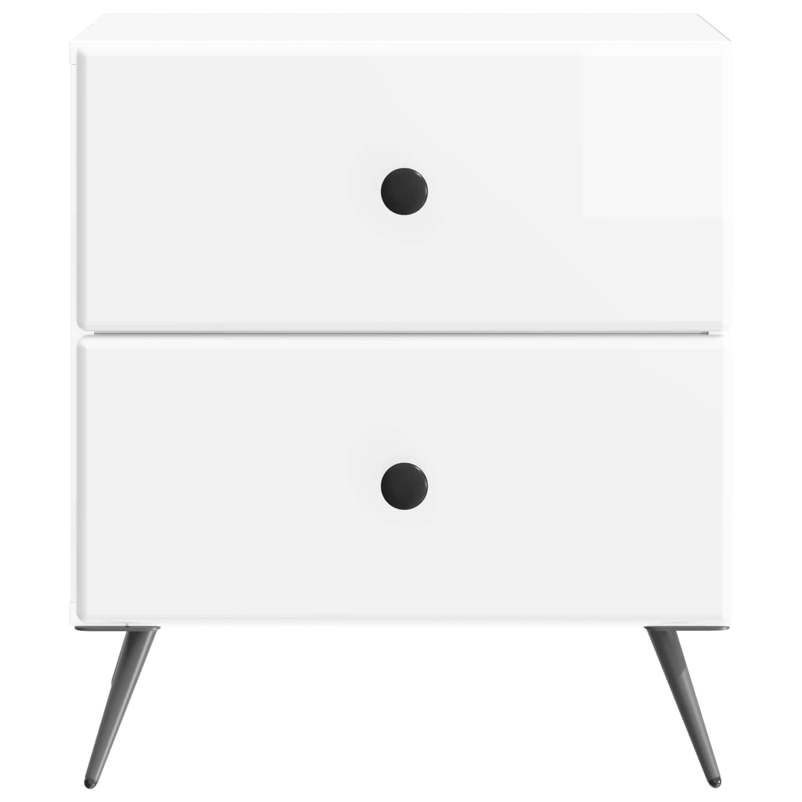 Mesita de noche brillante blanca 43 x 34,5 x 47,5 cm con 2 cajones