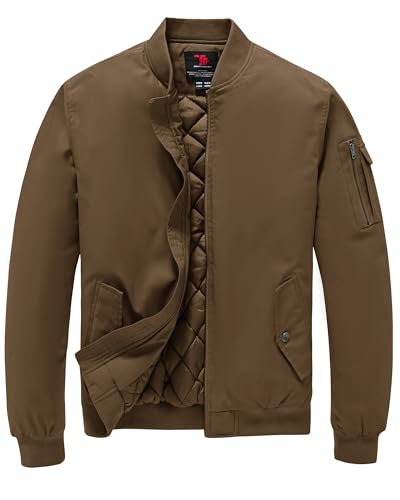 Image of TBMPOY Men's Winter Bomber Jacket Fall Casual Windbreaker Softshell Jackets | Quilted full zip coats, 5 pockets, water resistant, warm, windproof, stand-up collar, for outdoor, hiking, work, business