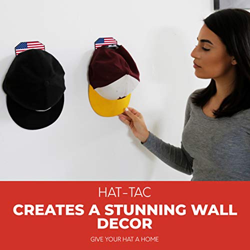 Hat-Tac - Wall Hat Rack Organizer (4-Pack) Made In Usa Patented Baseball Cap Multi-Purpose Curved Shelf Hanger For Door, Closet, Office, Bedroom, Sturdy Clip Decor Mount System (Usa Flag Design) #TOP5