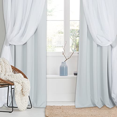 Pony Dance Double Layer Curtains - White Curtains 84 Inches Long With Sheer Overlay Nursery Panels For Bedroom/Living/Dining Room, 52 W By 84 L, Greyish White, 2 Pieces #TOP5