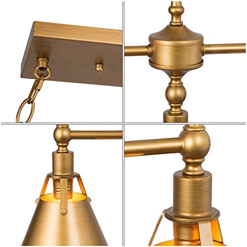 Gold Chandelier, 3-Light Kitchen Island Lighting, 32" Linear Farmhouse Chandelier for Dining Room, with Cone Shades, Brushed Antique Gold - Image 6