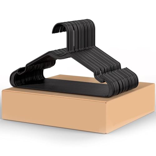 iDopick Plastic Clothes Hangers, 60 Pack Non-Slip Suit Clothes Hangers Space Saving for Coats, Shirt Dress, Tie, Pants & Closet Organizer,Black (Black)