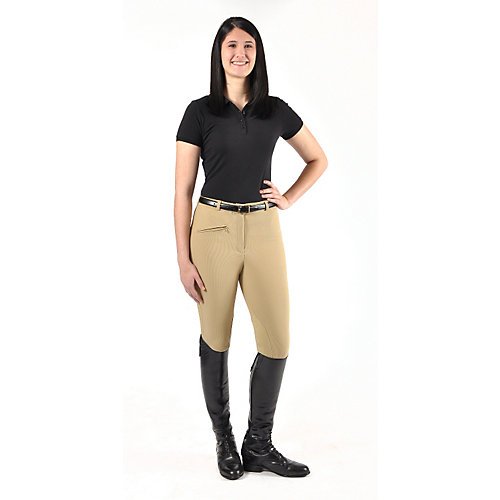 TuffRider Women's Ribb Knee Patch Breeches (Regular), Black, 28