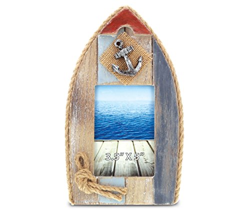 CoTa Global Neptune Sail Boat Picture Photo Frame Unique Miniature Sailing Ship Photo Frames in Distressed Multicolored Woods and Nautical Embellishments 3.5 x 5 Inch Rustic Ocean Wall Decor