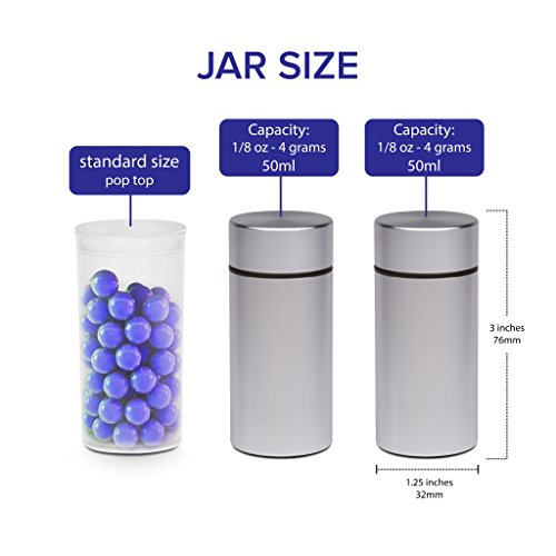 Hide Stash Jar - Airtight Smell Proof Durable Multi-Use Portable Metal Herb Jar Container. Waterproof Aluminum Screw-Top Lid Lock (Pack Of 2, Silver) #TOP2