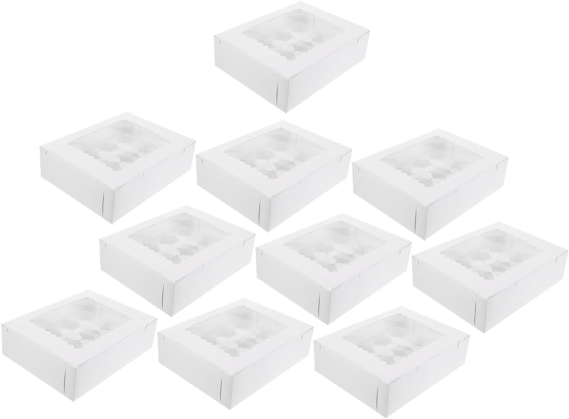 10pcs Window Design Pastry Boxes for Cupcakes and Muffins, White Cardboard Bakery Paper Cake Carriers, Food Storage Containers for Desserts and Egg Tarts, Portable Bakery Packaging