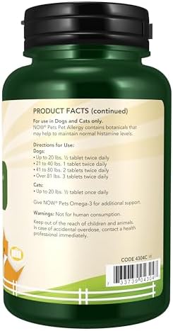 NOW Pet Health, Pet Allergy Supplement, Formulated for Cats & Dogs, NASC Certified, 75 Chewable Tablets 1