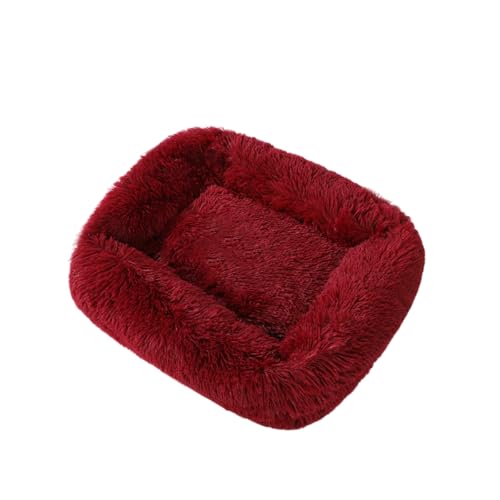 Mateju Hundebett Rechteckig Flauschig, Plüsch Haustierbett Katzenbett Flauschig Weiche Warme Hundekissen mit rutschfest Unterseite Katzenkissen für Mittelgroße Kleine (Burgunderrot B,XS 45x35cm)