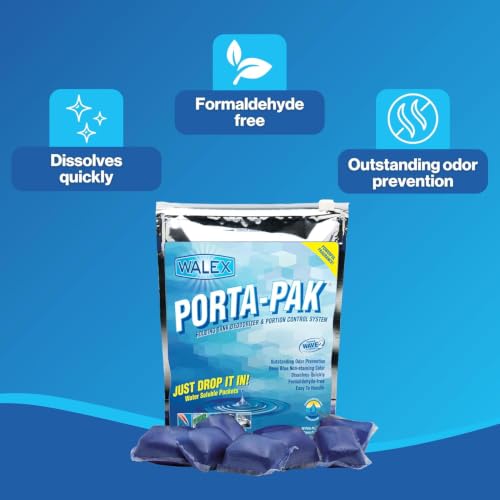 Image of Walex Porta-Pak Holding Tank Deodorizer & Portion Control Drop-Ins - Unbeatable Odor Prevention, Formaldehyde-Free, Non-Staining, Deodorizes & Breaks Down Waste and Paper, Dissolves Quickly - 250 Pack