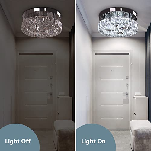 Oyyptdzm Modern Led Chandelier,Flush Mount Ceiling Light Round Stainless Steel Leaf K9 Crystal Ceiling Light Fixtures For Hallway Dining Room Bedroom(Cool White) #TOP2