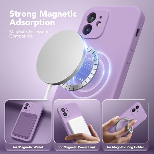 Image of Magnetic for iPhone 12 Case, Compatible with MagSafe, [Full Camera Protection][Screen Protector] Silicone Shockproof Protective Phone Case for iPhone 12 6.1 inch, Light Purple
