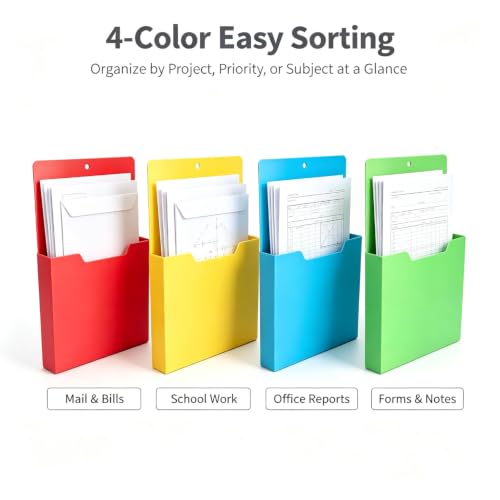 Magnetic File Holder for Refrigerator - Open Front Wall Organizer with Thumb Cutout, Holds 200 Sheets A4/Letter, Locker & Cabinet Pocket, Free Up Desk Space, Home Office Classroom Storage (4 Colors) - Image 2