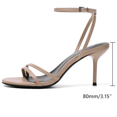 Image of RIBONGZ High Heels for Women Kitten Heeled Sandals with Ankle Strap Round Open Toe Strappy Stiletto Heels Comfort Summer Wedding Party Evening Prom Daily Dressy Shoes