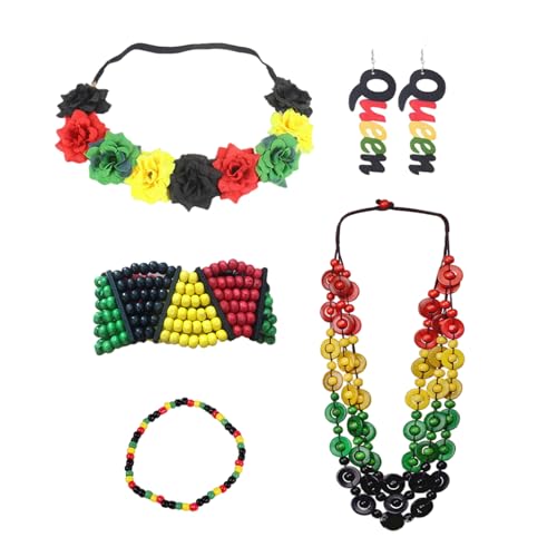 [MISSZYX] Rastafarian Women's Jewelry Set Juneteenth Jamaica African Accessories�w�b�h�o���h�T���O���X�E�b�h�_���O�C�������O�l�b�N���XRastafarian Women's J