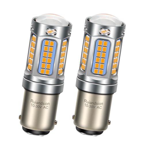 Ruiandsion BA15D 1130 1142 1176 LED Bulb Amber Yellow AC 10-30VNon Polarity 2016 69SMD Chip Replacement for Car Trailer Marine RV Camper Boat Tail Lights Pack of 2