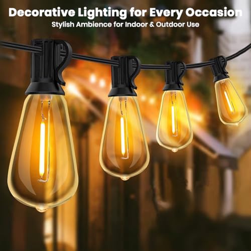 Image of Outdoor ST38 String Lights 50ft Decorative LED Bulbs IP65 Waterproof Shatterproof for Indoor /Outdoor Lighting Energy Saving Hanging Light for Cafe Restaurant Garden Balcony (50+2 Bulbs)