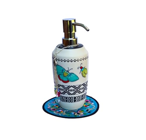 Hand-Painted Ceramic Bohemian Soap Dispenser with Colorful Butterfly Motif for Bathroom and Kitchen Decor - Image 7