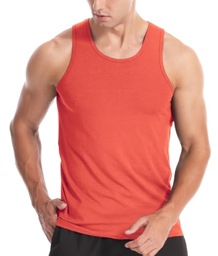 Rane Sports Canotta Uomo, Canotta Palestra Uomo, Canottiera Sportiva, Bodybuilding, Allenamento, Fitness, Corsa, T-Shirt, Maglietta Senza Maniche Uomo Rosso Arancione L