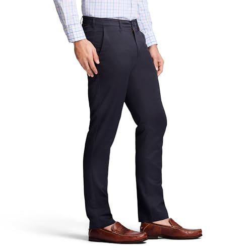 IZOD Men's Performance Stretch Straight Fit Flat Front Chino Pant, Navy, 38W x 29L - Thumbnail 4