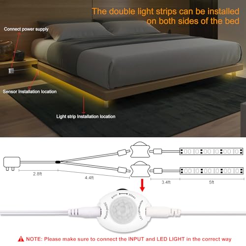 Vansky Motion Activated Bed Light, Flexible LED Strip Motion Sensor Night Light Bedside Lamp Illumination with Automatic Shut Off Timer (Warm Soft Glow)-Dual Light Strips Kit by Vansky - Image 3