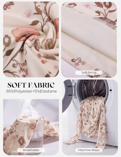 GRACE KARIN Mesh Long Sleeve Tops for Women,Wrap V Neck Boho Top Dressy Casual,Ruched Floral Blouses Clothes Beige S — view 5