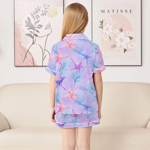 ALAZA Funny Starfish Coral Reef Satin Pajamas Set Short Sleeve Button Down Sleepwear Summer Pjs 2 Piece4
