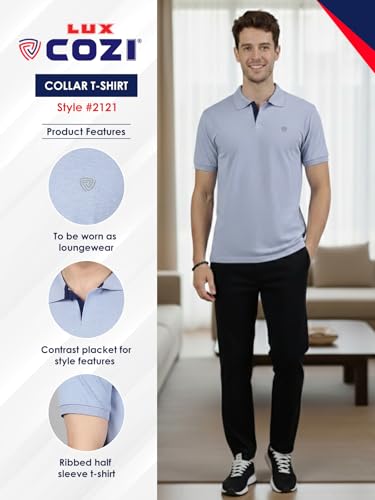 Image of Lux Cozi Men's Cotton Solid Polo Tshirt | Collar Tshirts | Half Sleeves | Stylish & Premium All Day Wear | Pack of 1