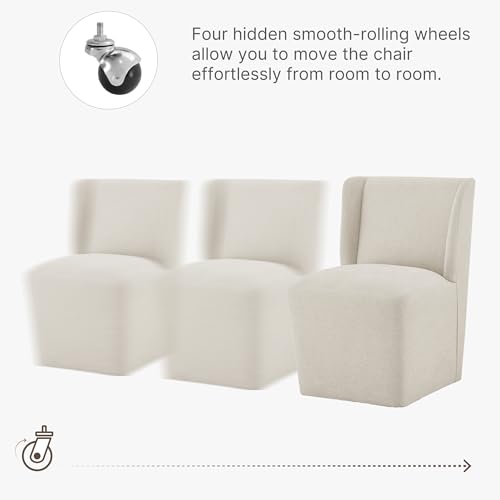 Image of KISLOT Upholstered Dining Chairs Set of 2 with Casters, Wingback Modern Side Armless Deskchair with Rollers for Diningroom Bedroom Livingroom Reading Room, Cream Beige Fabric