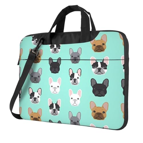 QAZWZML Borsa portatile per laptop con motivo bulldog francese con tracolla, può essere indossata come borsa a tracolla, Nero , 13 inch