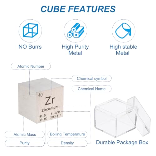 Image of PATIKIL 1 Inch Zirconium Cube Metal Element High Density Block Pure Periodic Magnesium Block for Element Collections Teacher Lab Scientific Experiment, 25.4 mm