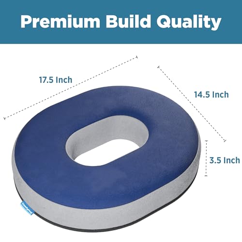 Image of ComfyHug Donut Pillow - Orthopedic High-Resilience Foam Hollow Centered Ring Seat Cushion for Piles, Hemorrhoids, Tailbone & Sciatica Pain | for Office Chair, Car & Wheelchair | Washable Cover